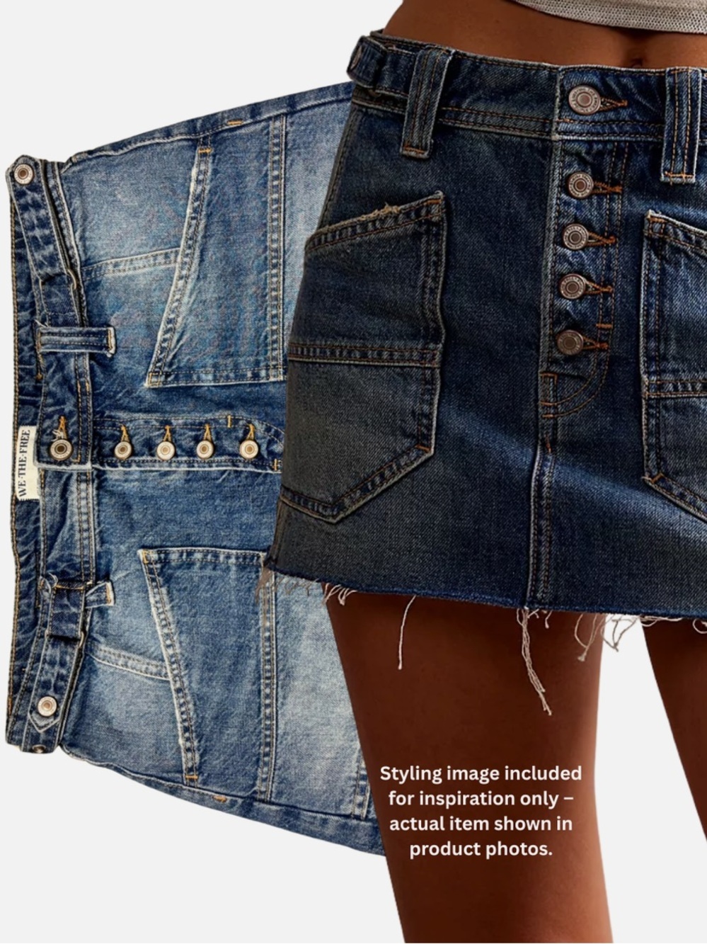FREE PEOPLE WE THE FREE IZZIE DENIM MINI SKIRT Low Rise Button Fly 28 (34"x13")